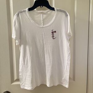 LACAUSA Uniform Frank Tee Shirt Whitewash Embroidered Face Women's Size Large